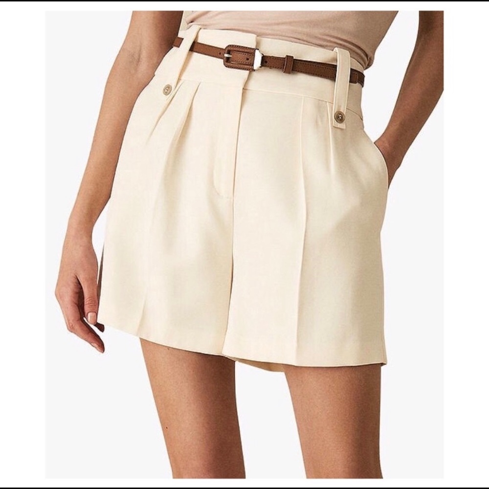 Reiss Lennox Ivory High Rise Pleated Dress Shorts